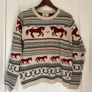 Women's Cream and Red Horse Pattern Sweater